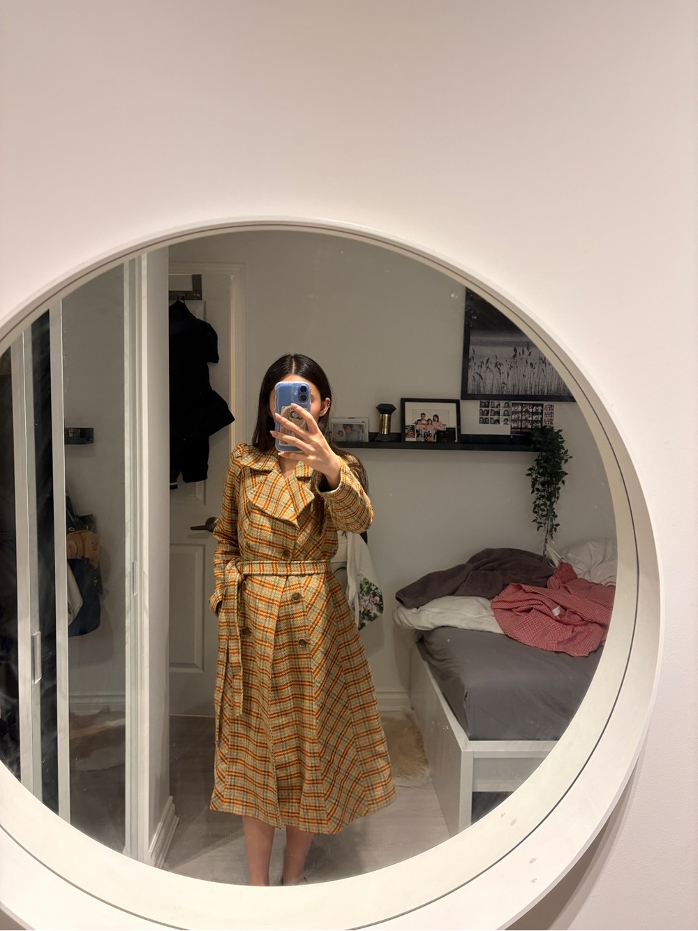 Betsey Johnson Yellow Plaid Long Sleeve Trench Dress